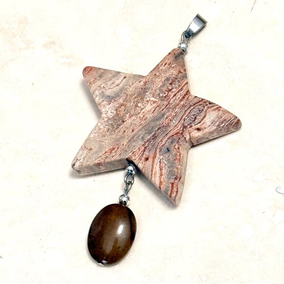 2/$20, Large Earthy Crazy Lace Agate Pendant, Genuine Gemstone Star Pendant - Picture 3 of 13